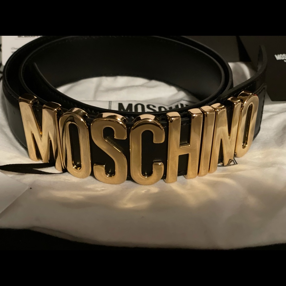 Moschino Womens gold logo leather belt